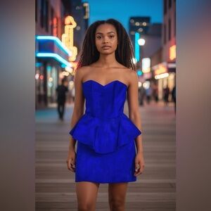 Judy’s VTG 1980s Blue Suede Strapless Corset Cocktail Dress Size S